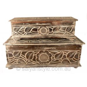 Boxes White Wash Flower - Set of 2